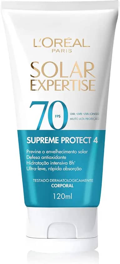 Protetor Solar Corporal L'Oréal Paris Solar Expertise FPS 70 120ml - Previne o Envelhecimento Solar, Textura Ultra-leve, Hidrata e Protege a pele