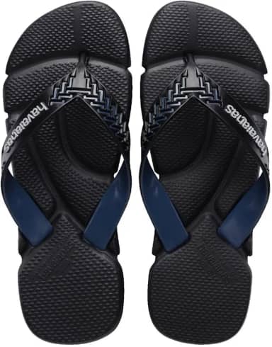 Chinelos Power 2.0, Preto e Azul Indigo, Design Texturizado