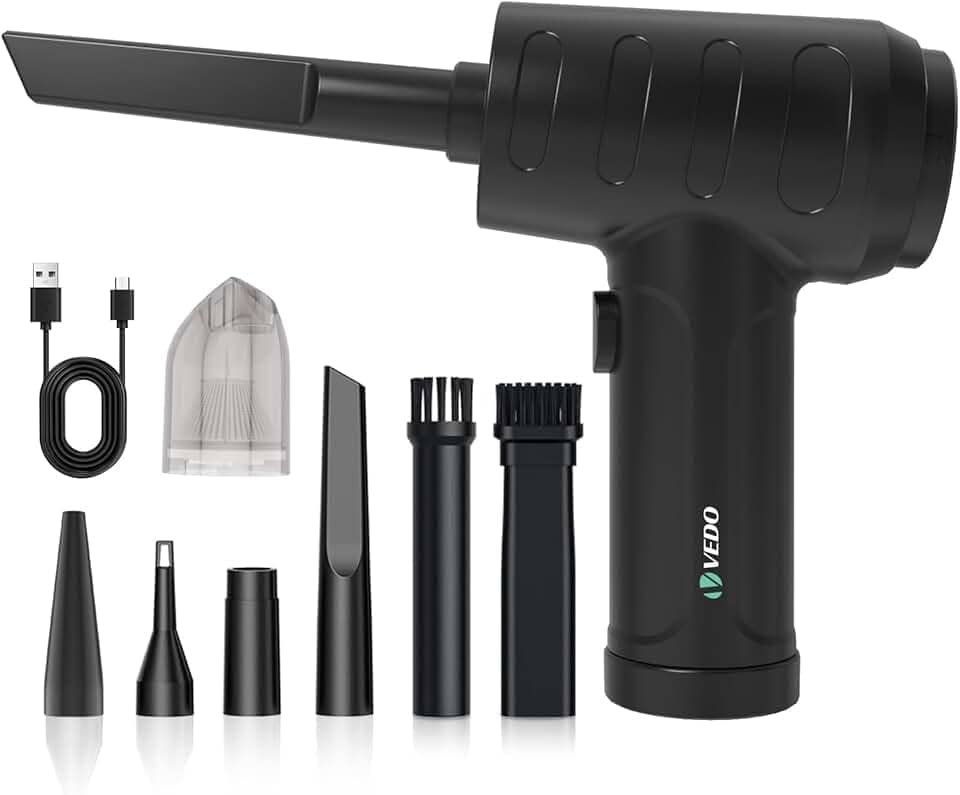 Soprador de Ar para PC, Aspirador de Pó Sem Fio Portátil Limpeza de Carro Escritório Automotiva Multifuncional Bateria Alta Capacidade Motor 6000mha Recarregável USB Vacuum Cleaner (kit 1)