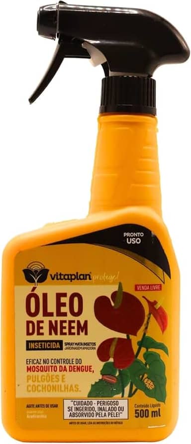 Óleo de Neem Natural 500ml Pronto Uso Combate Cochonilha, Pulgão, Dengue, Fungos e Bactérias - Vitaplan