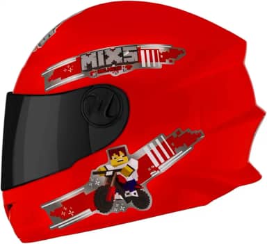 Capacete Mixs Start Infantil Blocks Viseira Fume Vermelho 54