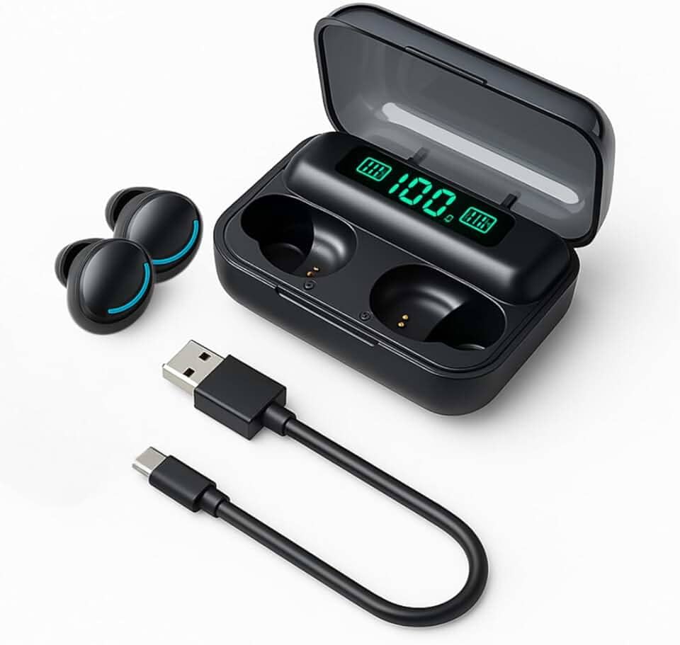 Fone de Ouvido Bluetooth 5.3 TWS Sem Fio com Estojo de Carregamento,Função power bank e Display LED de Bateria - Som Estéreo, À Prova d'Água, Compatível com Android e iOS