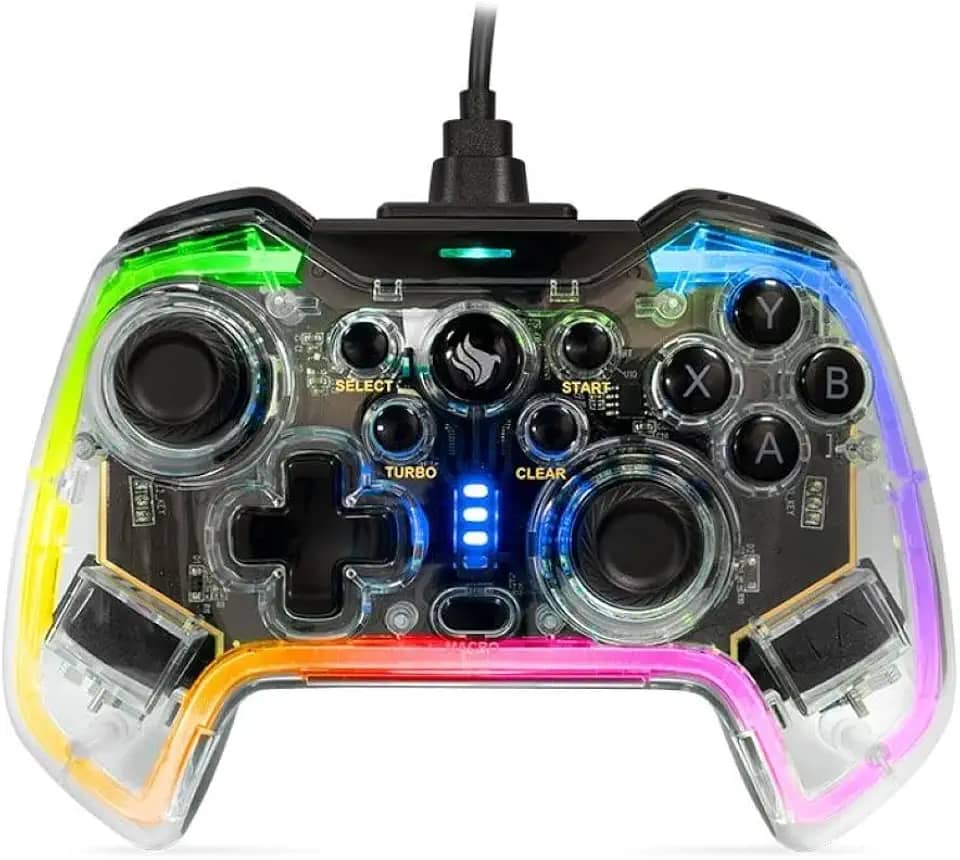 Controle Gamer Pichau Glower X1 | Transparente com Neon RGB | PC/Switch / PS3 / Android | 2m | PG-GLWX-BL01