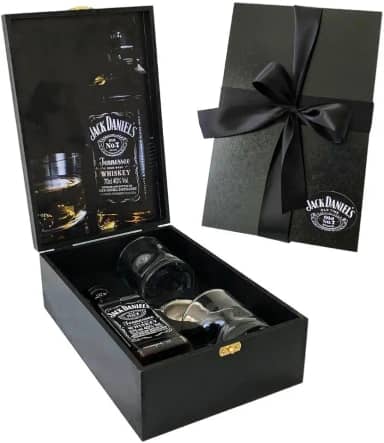 Box Presente Whisky 375ml com 2 Copos e Dosador – Kit Masculino Elegante para Natal, Dia dos Pais, Namorados, Aniversários e Corporativo