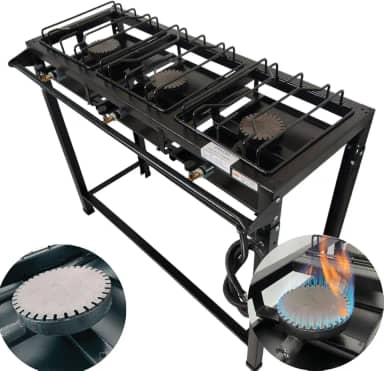 Fogão Industrial 3 Bocas Alta Pressão Ferro Fundido Preto 95x35x80 cm com Mangueira e Registro