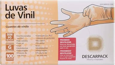 Luva de Vinil Tamanho G, Descarpack, 100 Unidades, Multicolorido