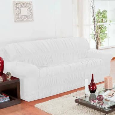 Capa de Sofá 3 Lugares com 21 Elásticos Fixação Segura em Tecido Malha Gel Cores Vivas (Branco)