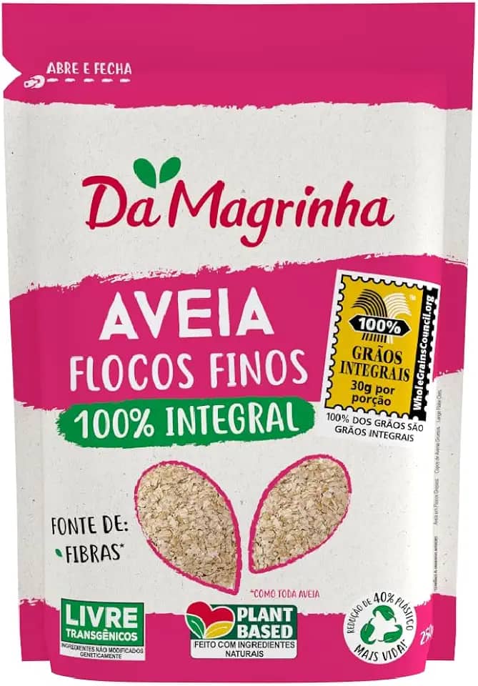 Aveia Da Magrinha 250g – Flocos Finos, Integral, Fonte de Fibras, Sem Lupas de Alto Teor, Ideal para Mingaus, Receitas e Café da Manhã Saudável