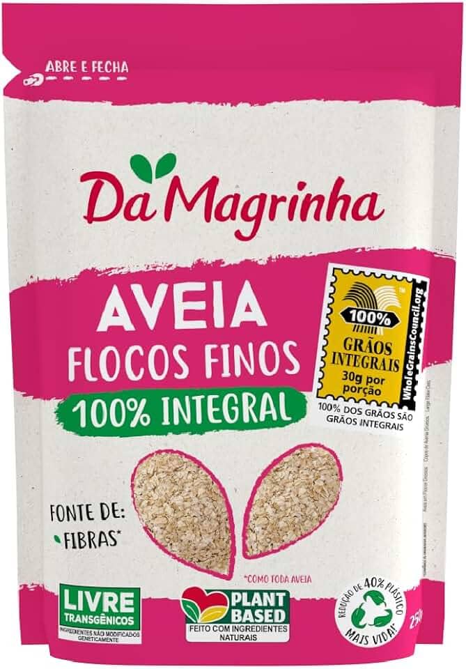 Aveia Da Magrinha 250g – Flocos Finos, Integral, Fonte de Fibras, Sem Lupas de Alto Teor, Ideal para Mingaus, Receitas e Café da Manhã Saudável