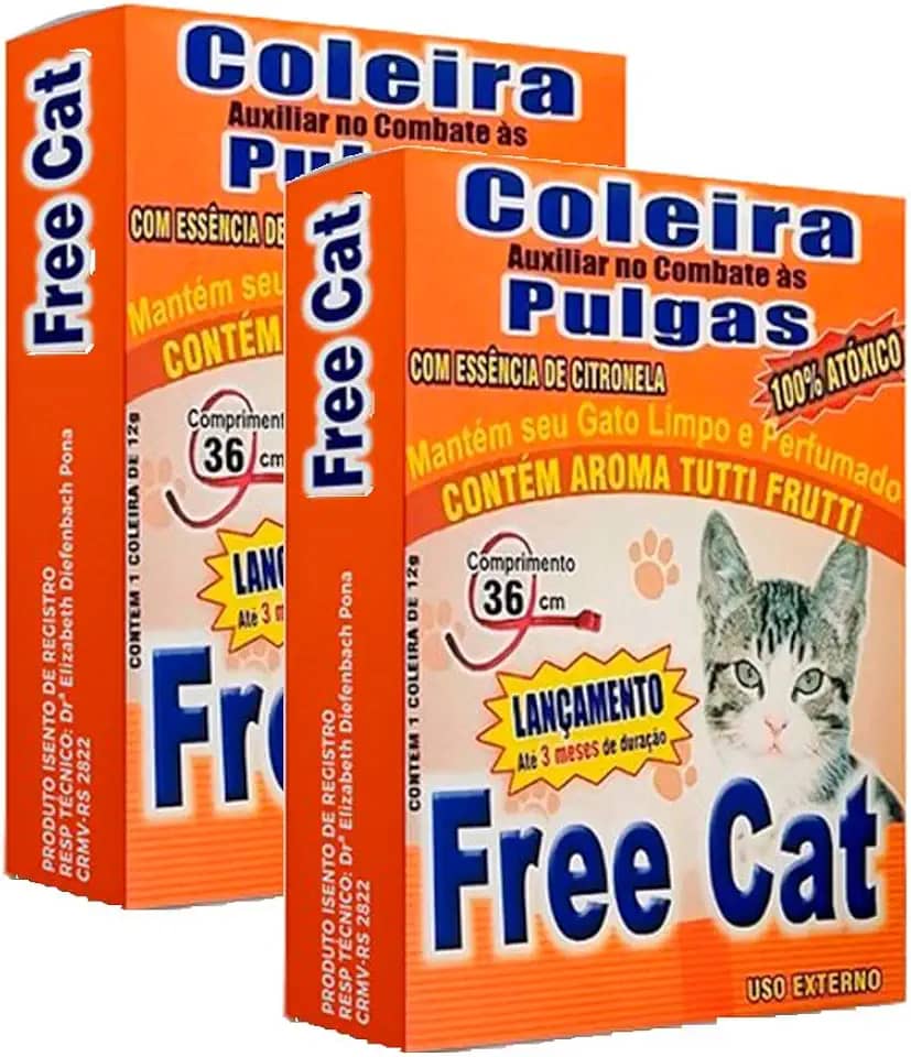 Free Cat Coleira Antipulgas com Citronela, Aroma Tutti Frutti, 36cm, Kit com 2 Unidades
