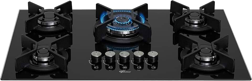 FISCHER COOKTOP GÁS 5 BOCAS TC INFINITY MESA VIDRO PRETO BIVOLT 26298-57077