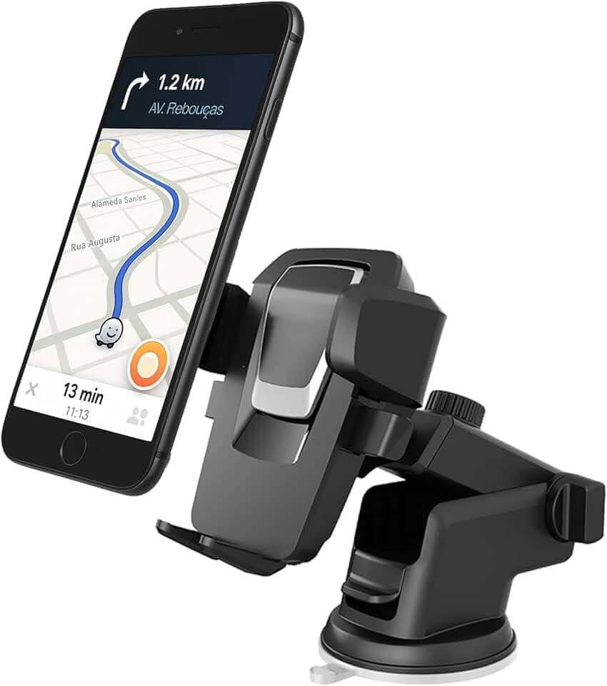 Suporte de Celular para Carro com Ventosa Forte – Trava Automática Antiqueda, Ajustável 360°, Para Painel e Vidro Ideal para Waze, GPS, Uber – Modelo Premium