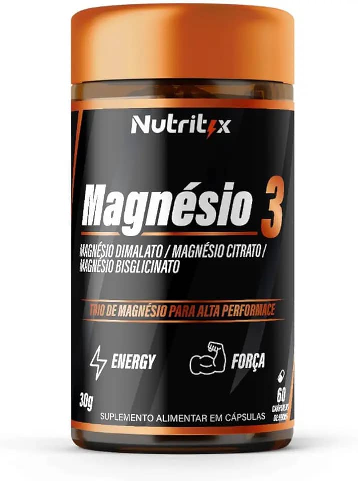 Nutritix Magnésio 3, Suplemento com 60 Cápsulas, Trio de Magnésio para Alta Performance, Energia e Força