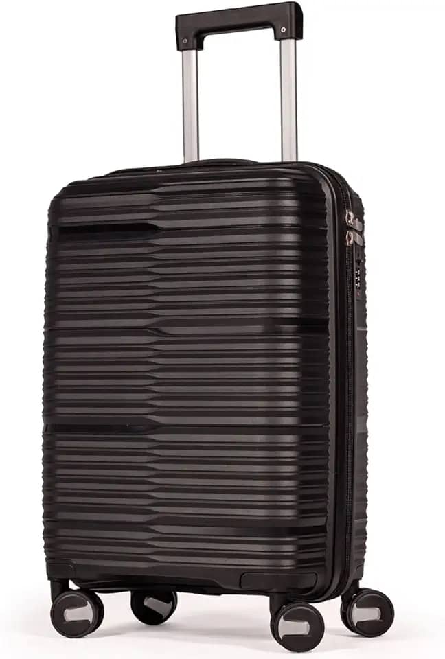 Mala De Bordo 10Kg Polipropileno Medidas 55x35x25 Padrão Anac Mala De Viagem Pequena De Mão 4 Rodas Duplas 360° Cadeado Segredo Zíper Antifurto Rígida Leve (PRETO, PEQUENA)