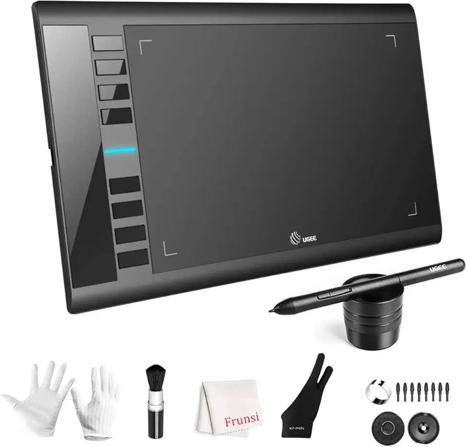 Tablet de desenho gráfico UGEE M708 25,4 x 15,2 cm Tablet de desenho grande com 8 teclas de atalho, Stylus passiva de 8192 níveis de pressão, UGEE M708 Tablet gráfico para pintura, design, esboço de criação de arte