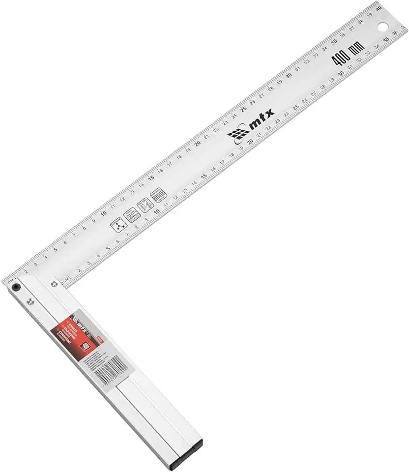 MTX Esquadro 16 Pol. (400 mm) Em Alumínio Fundido – Perfil Rígido De Alta Precisão, Marcações Duplas Em Milímetros E Polegadas, Ideal Para Carpintaria, Marcenaria E Montagens Profissionais