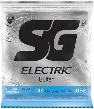 Encordoamento para Guitarra SG 012 - 052 Medium Wired + Palheta e 1ª mi