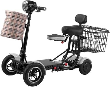 Scooter De Mobilidade De 4 Rodas, Scooter Leve Com Assento, Scooters De Mobilidade Dobráveis, Com Cestos Duplos Dianteiros E Traseiros, Subida: 12°, Para Adultos, Idosos, C