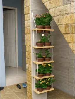 Jardim Vertical em Madeira Maciça, 125 x 30 x 15 cm, com 10 Vasos, para Horta e Decoração