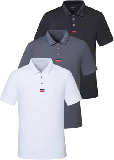 Pacote com 3 camisetas polo masculinas de golfe de manga curta para uso diário, camiseta polo casual com gola de trabalho