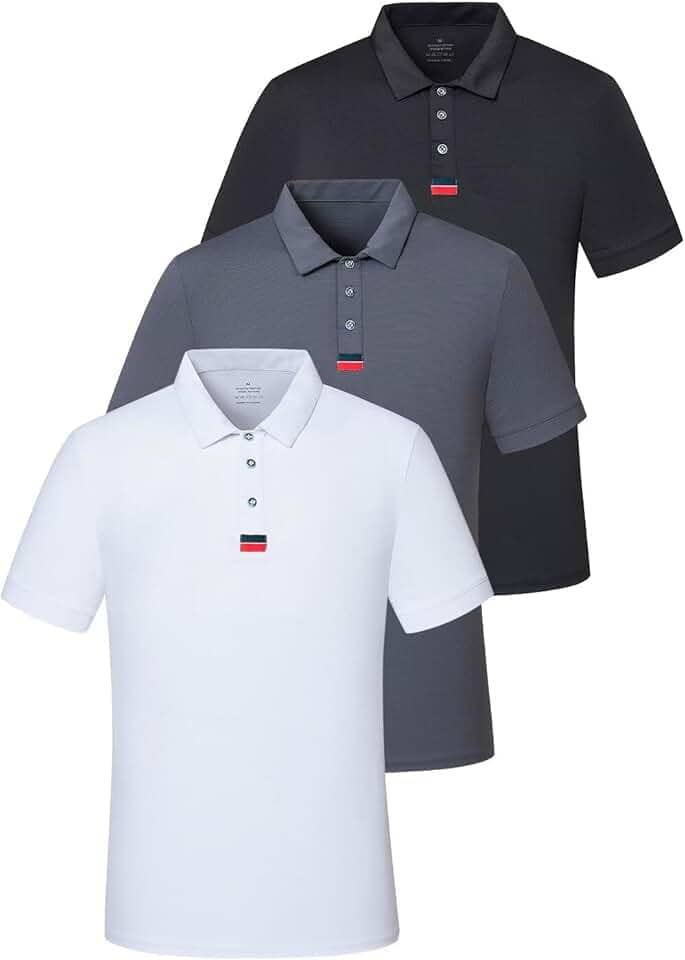Pacote com 3 camisetas polo masculinas de golfe de manga curta para uso diário, camiseta polo casual com gola de trabalho