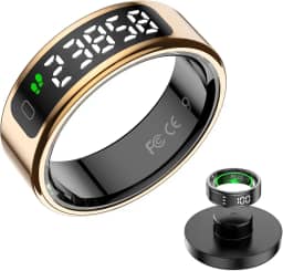 Anel inteligente de LED rastreador de saúde, anel de carregamento sem fio, anéis de saúde para homens e mulheres, rastreador de atividades à prova d'água (ouro, nº 8)