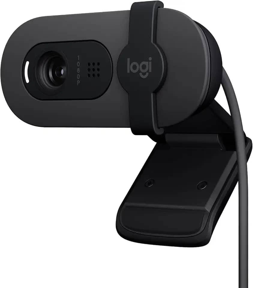 Webcam Full HD Logitech Brio 100 com Microfone Integrado, Proteção de Privacidade, Correção Automática de Luz e Conexão USB-A - Grafite