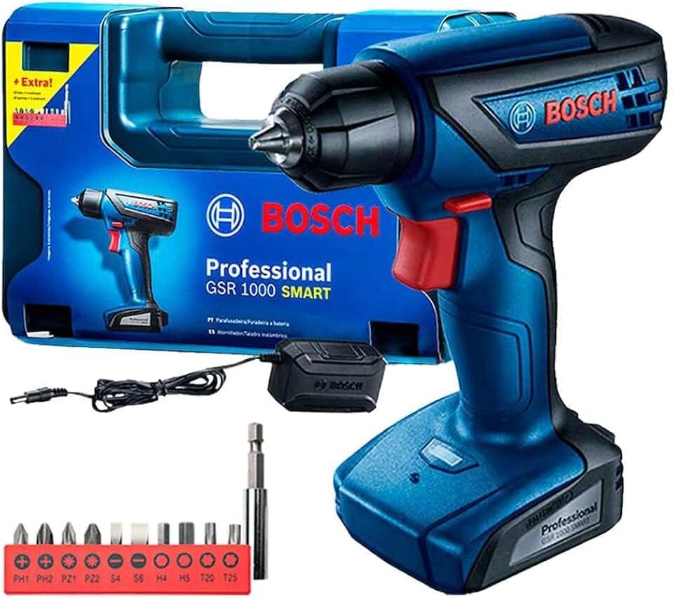 Bosch Furadeira Parafusadeira GSR 1000 Smart, Com Acessórios, 12 Volts