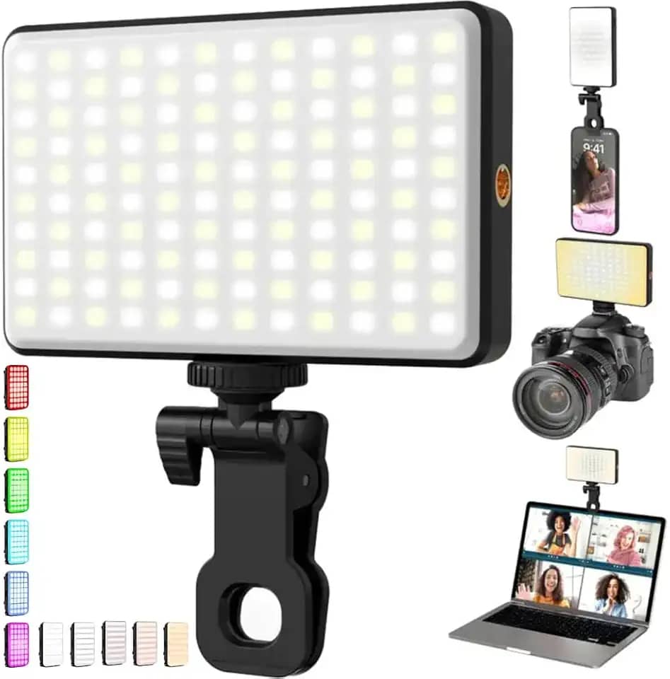 Iluminação Selfie com Clipe Ajustável para Vídeos e TikTok - Luz Auxiliar Led RGB Para Celular Notebook Selfie Led Ring Light Profissional Fotografia Flash Iluminação De Preenchimento De Vídeo E Foto