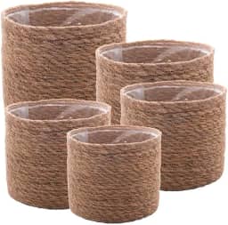 WOLFF - Conjunto 5 Cachepots de Fibra Natural com Forro de Plástico