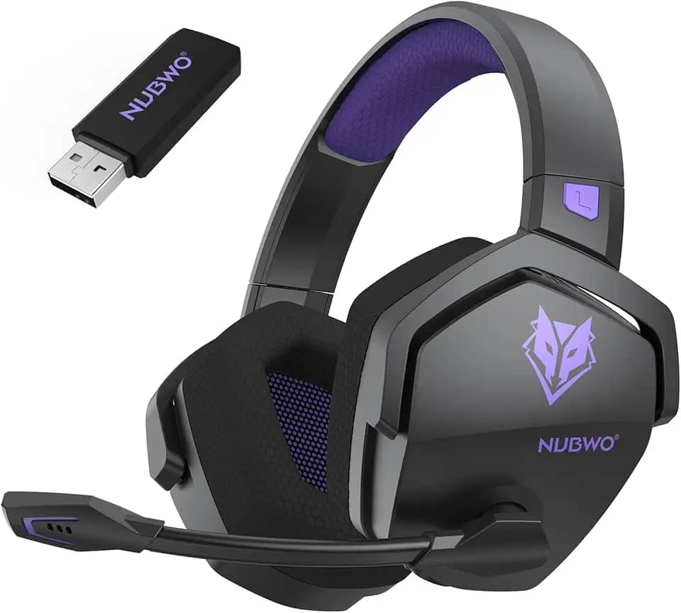 NUBWO Fone de ouvido para jogos sem fio com microfone para PC Ps5 Ps4, zero interferência, bateria de 100 horas para jogar o dia todo, sincronização de 23 ms para jogadores Fortnite e Call of Duty/FPS