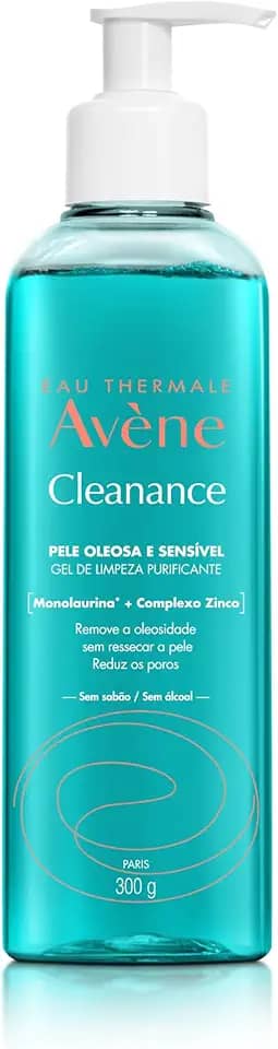 Avène Cleanance Gel de Limpeza Facial, Gel Facial Purificante com Monolaurina™, Zinco e Água Termal Avène, Controla Oleosidade, Desobstrui Poros, Reduz Cravos em 82% e Acalma Peles Sensíveis, 300g