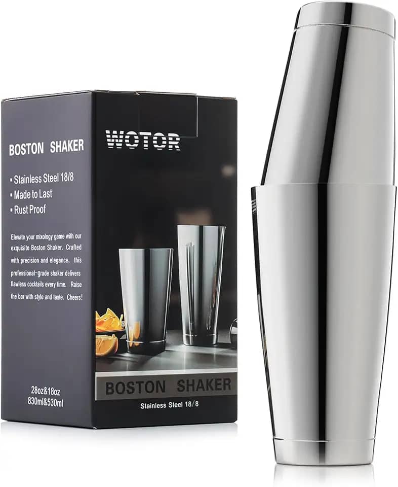 WOTOR Conjunto de coqueteleira Boston de aço inoxidável, 510 g e 800 ml, batedeira de metal para barman, ferramentas profissionais de bar para barman (prata)