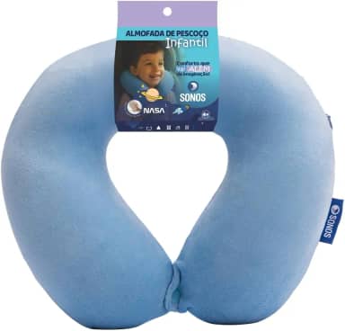 Almofada de Pescoço Sonos Infantil Para Viagem e Descanso (Azul-Claro)