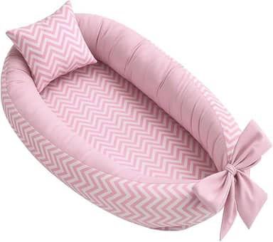 Ninho redutor de berço bebê percal 100% algodão + Almofada Anatomica Estampada Unissex (Chevron Rosa)