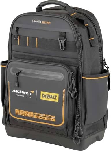 Dewalt Mochila para Ferramentas 18 Polegadas, Edição Limitada McLaren, Organizador com 43 Bolsos, Bolsa para Ferramentas com Compartimento para Notebook, Modelo DWST60122