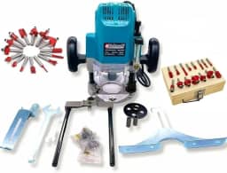 KNAKASAKI Tupia Coluna 12mm 1600w + Jogo De Fresas 8mm 15pçs Com Estojo (110)