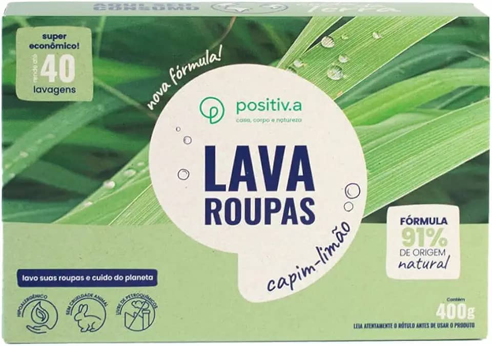 Sabão De Coco Em Pó Natural Vegano Hipoalergênico 400g - positiva eco (Capim-Limão)