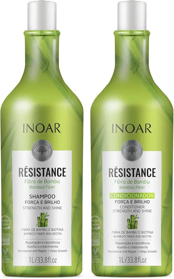 Inoar, Kit Resistance Bambu – Shampoo e Condicionador 1L, Fortalecimento e Crescimento Capilar, Hidratação e Brilho, Para Cabelos Danificados ou Quebradiços