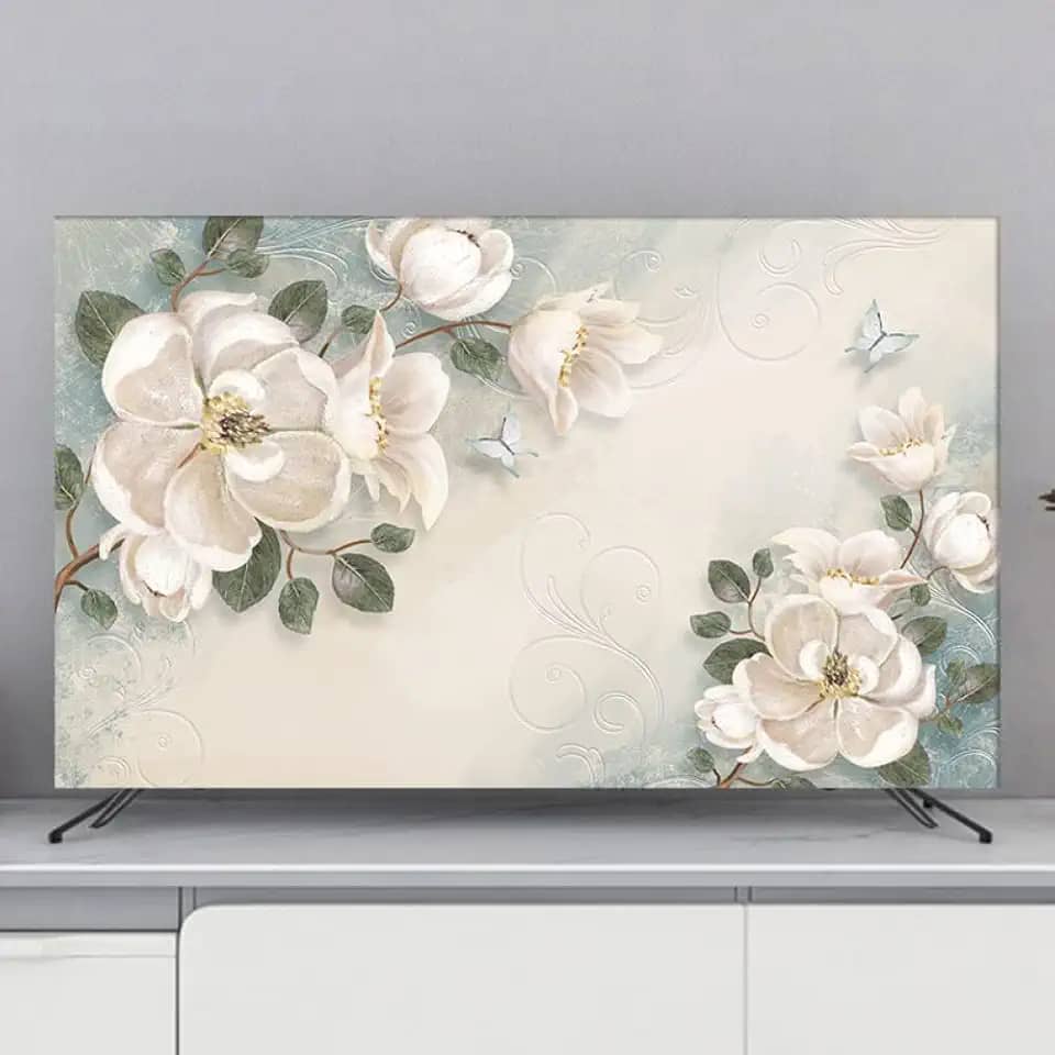 Capa de TV interna com impressão de flores, capas de proteção de TV para TVs LED/LCD, protetor de tela à prova de poeira, capa de tela de tecido macio montada na parede e mesa decoração de sala de