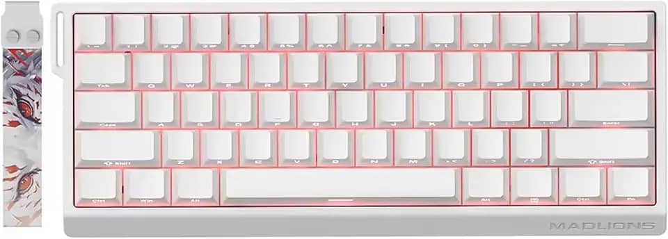 MADLIONS MAD 60 HE RGB 60% Teclado mecânico para jogos Rapid Trigger 60% com fio, atuação ajustável, interruptor magnético de efeito Hall, taxa de polling de 8K Hz, RGB, para PC/Mac, Branco