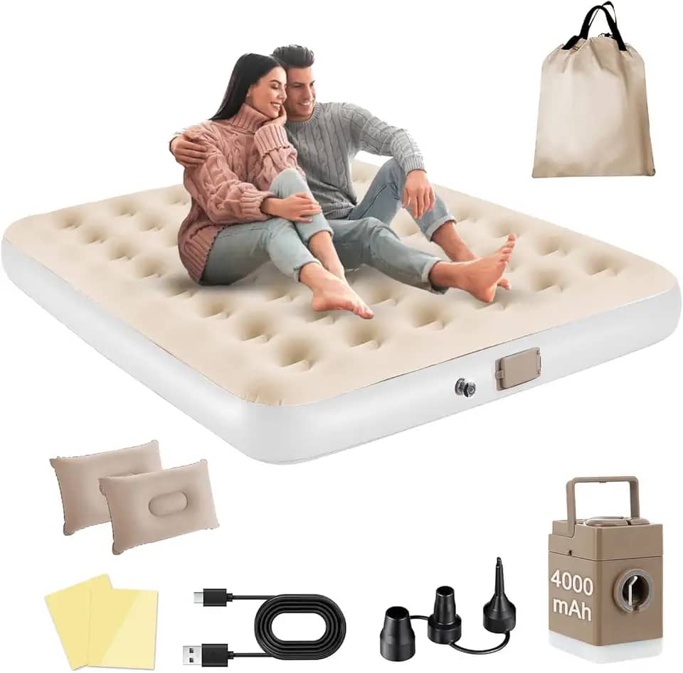 Colchão Inflável de Ar Queen Double,198cm×145cm×25cm, 2025 NEW Actualizar a Qualidade, com Bomba Rápida Inflação/Deflação, Terno Comfort, Camping, Viagem, Portátil Impermeável