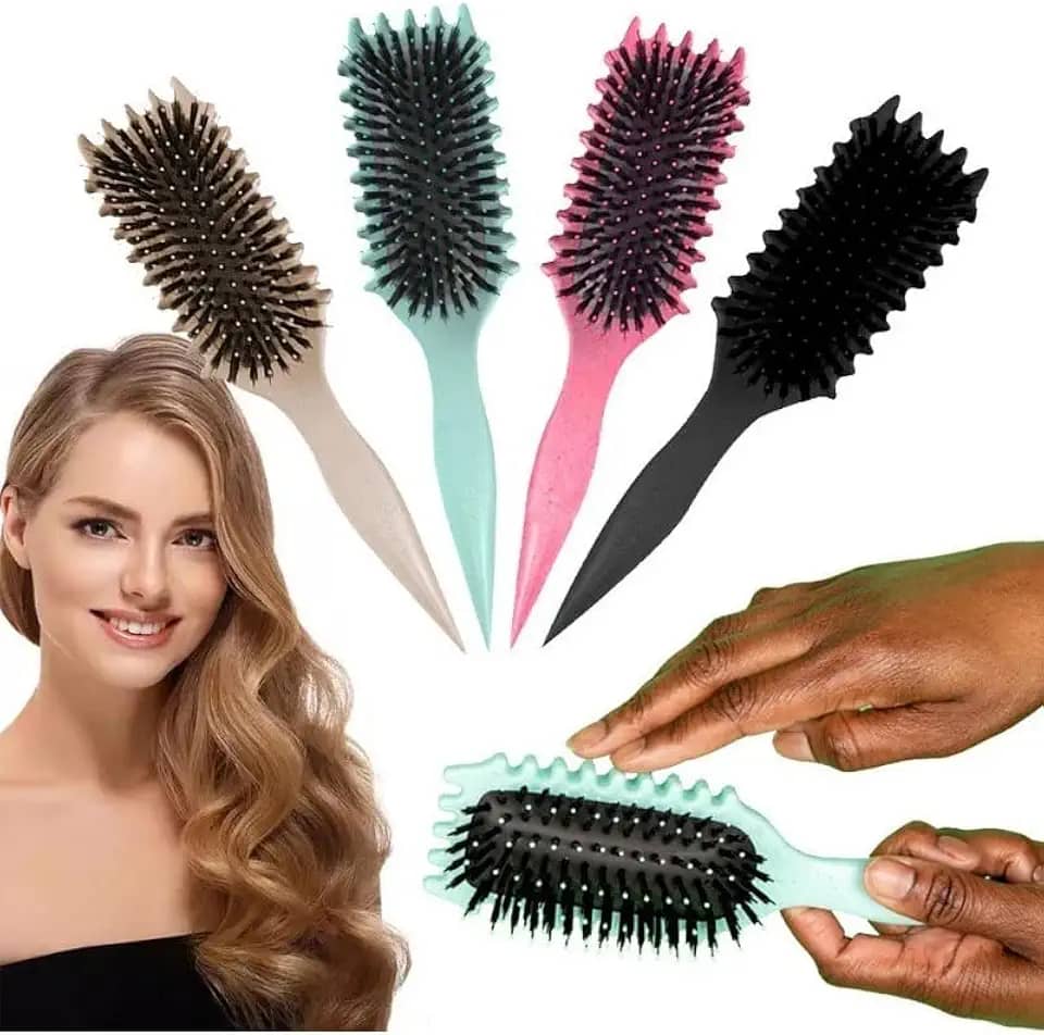 Escova para Cabelos Cacheados, Design Ergonômico, 4 Cores, Cerdas de Nylon para Desembaraçar e Definir Cachos