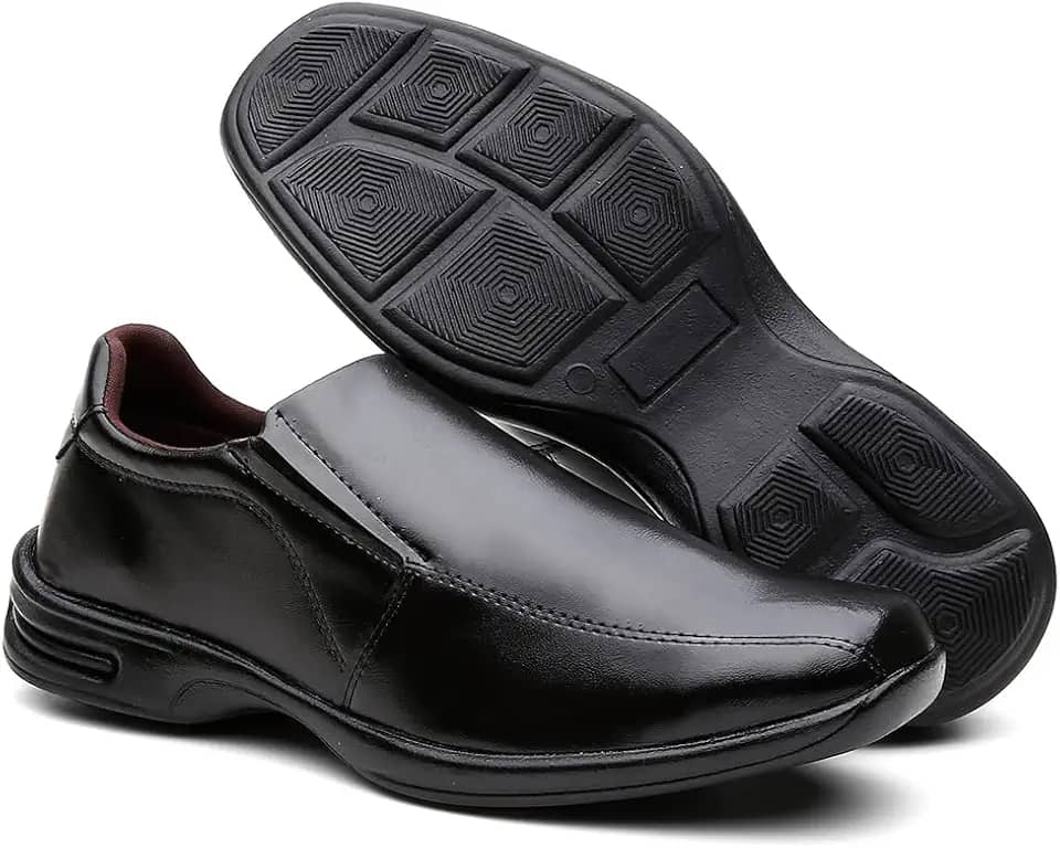 Sapato Social Confort Masculino em Couro Confortável Macio com Elástico Resistente