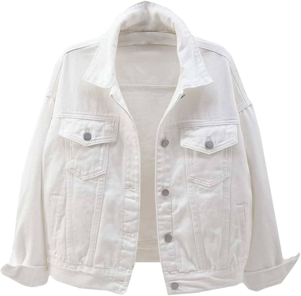 Jaqueta Jeans Feminina Boyfriend Manga Longa Solta Moda Casaco de Transição Primavera Outono com Botão