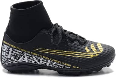 Chuteira Society Botinha Preto Dourado, Cano Alto com Solado Costurado Original