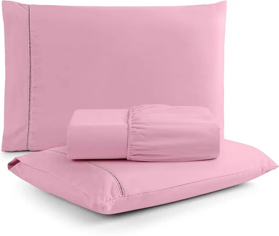 Jogo de Lençol Queen 3 Peças Micropercal 400 Fios com Ponto Palito | Toque de Hotel, Não Amassa e Anti Bolinha - Cor Rosê