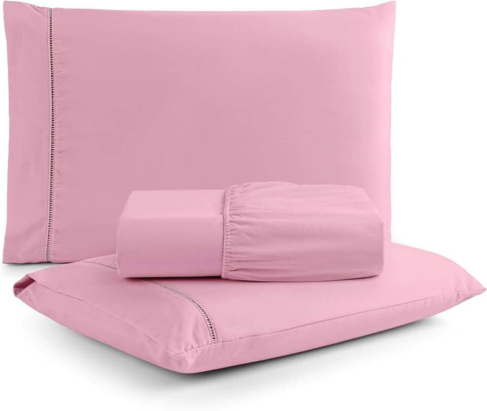 Jogo de Lençol Casal 3 Peças Micropercal 400 Fios com Ponto Palito | Toque Acetinado de Hotel, Não Amassa, Anti Bolinha - Cor Rosé