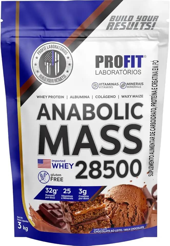 Hipercalórico Anabolic Mass 28500 3kg para Ganho de Peso Sabor Chocolate Ao Leite - Profit Laboratórios