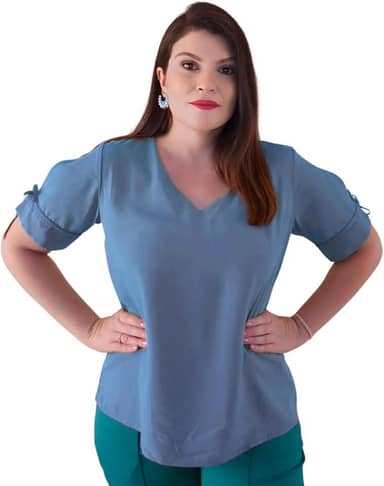 Camisa Social Feminina Blusa Detalha na Manga Lacinho Viscolinho